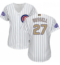 Womens Majestic Chicago Cubs 27 Addison Russell Authentic White 2017 Gold Program MLB Jersey