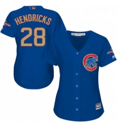 Womens Majestic Chicago Cubs 28 Kyle Hendricks Authentic Royal Blue 2017 Gold Champion MLB Jersey