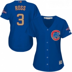 Womens Majestic Chicago Cubs 3 David Ross Authentic Royal Blue 2017 Gold Champion MLB Jersey