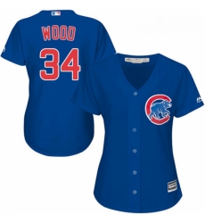 Womens Majestic Chicago Cubs 34 Kerry Wood Replica Royal Blue Alternate MLB Jersey