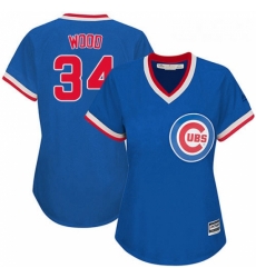 Womens Majestic Chicago Cubs 34 Kerry Wood Replica Royal Blue Cooperstown MLB Jersey