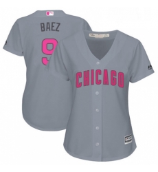 Womens Majestic Chicago Cubs 9 Javier Baez Authentic Grey Mothers Day Cool Base MLB Jersey