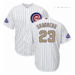 Youth Majestic Chicago Cubs 23 Ryne Sandberg Authentic White 2017 Gold Program Cool Base MLB Jersey