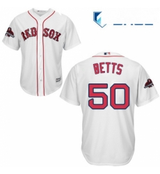 Youth Majestic Boston Red Sox 50 Mookie Betts Authentic White Home Cool Base 2018 World Series Champions MLB Jersey