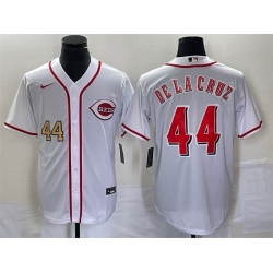 Men Cincinnati Reds 44 Elly De La Cruz Number White Cool Base Stitched Baseball Jersey