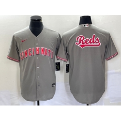Men Cincinnati Reds Gray Team Big Logo Cool Base Stitched Baseball Jersey
