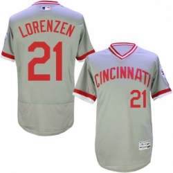 Mens Majestic Cincinnati Reds 21 Michael Lorenzen Grey Flexbase Authentic Collection Cooperstown MLB Jersey