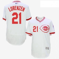 Mens Majestic Cincinnati Reds 21 Michael Lorenzen White Flexbase Authentic Collection Cooperstown MLB Jersey