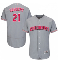 Mens Majestic Cincinnati Reds 21 Reggie Sanders Grey Flexbase Authentic Collection MLB Jersey