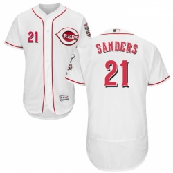 Mens Majestic Cincinnati Reds 21 Reggie Sanders White Home Flex Base Authentic Collection MLB Jersey