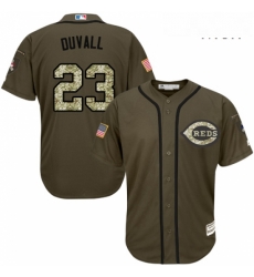 Mens Majestic Cincinnati Reds 23 Adam Duvall Replica Green Salute to Service MLB Jersey