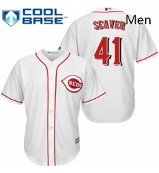 Mens Majestic Cincinnati Reds 41 Tom Seaver Replica White Home Cool Base MLB Jersey 