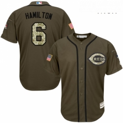 Mens Majestic Cincinnati Reds 6 Billy Hamilton Authentic Green Salute to Service MLB Jersey