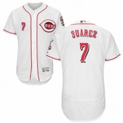 Mens Majestic Cincinnati Reds 7 Eugenio Suarez White Home Flex Base Authentic Collection MLB Jersey