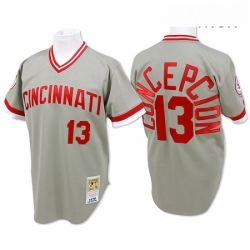 Mens Mitchell and Ness Cincinnati Reds 13 Dave Concepcion Replica Grey Throwback MLB Jersey