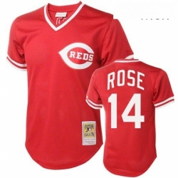 Mens Mitchell and Ness Cincinnati Reds 14 Pete Rose Authentic Red Throwback MLB Jersey