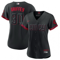 Women Cincinnati Reds 30 Ken Griffey Jr  Black 2023 City Connect Stitched Baseball Jersey