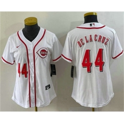 Women Cincinnati Reds 44 Elly De La Cruz Number White With Patch Cool Base Stitched Jersey