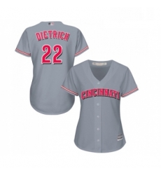 Womens Cincinnati Reds 22 Derek Dietrich Replica Grey Road Cool Base Baseball Jersey 