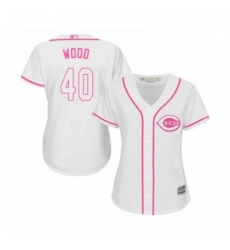 Womens Cincinnati Reds 40 Alex Wood Replica White Fashion Cool Base Baseball Jersey 