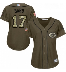 Womens Majestic Cincinnati Reds 17 Chris Sabo Replica Green Salute to Service MLB Jersey