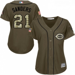 Womens Majestic Cincinnati Reds 21 Reggie Sanders Authentic Green Salute to Service MLB Jersey