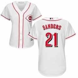 Womens Majestic Cincinnati Reds 21 Reggie Sanders Replica White Home Cool Base MLB Jersey