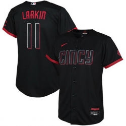 Youth Cincinnati Reds 11 Barry Larkin Black 2023 City Connect Stitched Baseball Jersey