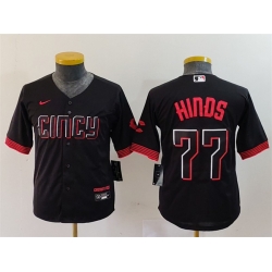 Youth Cincinnati Reds 77 Rece Hinds Black 2023 City Connect Stitched Baseball Jersey