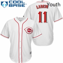 Youth Majestic Cincinnati Reds 11 Barry Larkin Authentic White Home Cool Base MLB Jersey