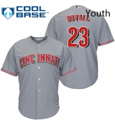 Youth Majestic Cincinnati Reds 23 Adam Duvall Replica Grey Road Cool Base MLB Jersey