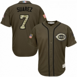 Youth Majestic Cincinnati Reds 7 Eugenio Suarez Authentic Green Salute to Service MLB Jersey 