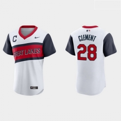 Men Cleveland Indians 28 Ernie Clement Men Nike White 2021 Little League Class Authentic MLB Jersey