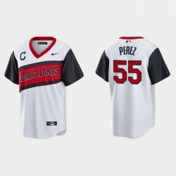 Men Cleveland Indians 55 Roberto Perez Men Nike White 2021 Little League Class Game MLB Jersey