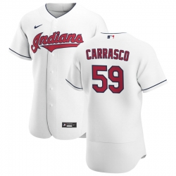 Men Cleveland Indians 59 Carlos Carrasco Men Nike White Home 2020 Flex Base Team MLB Jersey