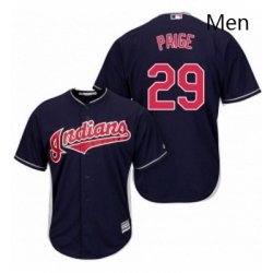 Mens Majestic Cleveland Indians 29 Satchel Paige Replica Navy Blue Alternate 1 Cool Base MLB Jersey