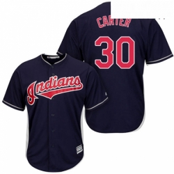 Mens Majestic Cleveland Indians 30 Joe Carter Replica Navy Blue Alternate 1 Cool Base MLB Jersey