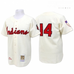 Mens Mitchell and Ness Cleveland Indians 14 Larry Doby Authentic Cream Throwback MLB Jersey