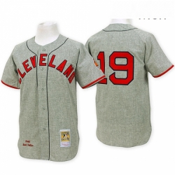 Mens Mitchell and Ness Cleveland Indians 19 Bob Feller Authentic Grey Throwback MLB Jersey