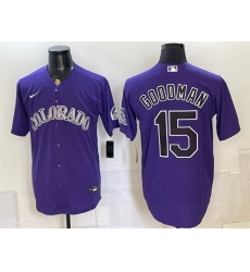 Men Colorado Rockies 15 Hunter Goodman Purple Stitched Baseball Jersey Men Colorado Rockies 15 Hunter Goodman Purple Stitched Baseball Jersey