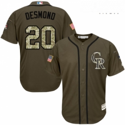 Mens Majestic Colorado Rockies 20 Ian Desmond Replica Green Salute to Service MLB Jersey