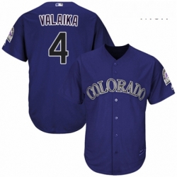 Mens Majestic Colorado Rockies 4 Pat Valaika Replica Purple Alternate 1 Cool Base MLB Jersey 