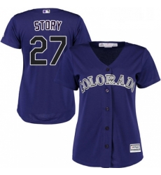 Womens Majestic Colorado Rockies 27 Trevor Story Authentic Purple Alternate 1 Cool Base MLB Jersey