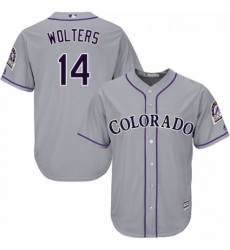 Youth Majestic Colorado Rockies 14 Tony Wolters Authentic Grey Road Cool Base MLB Jersey 