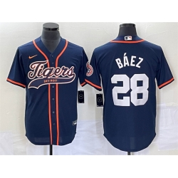 Men Detroit Tigers 28 Javier Baez Navy Cool Base Stitched Baseball Jersey