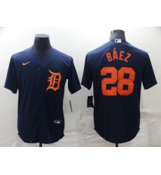 Men Detroit Tigers 28 Javier Baez Navy Cool Base Stitched Jerse