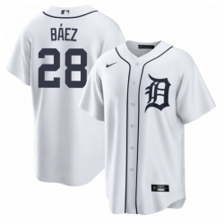 Men Detroit Tigers 28 Javier Baez White Cool Base Stitched Jersey