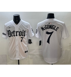 Men Detroit Tigers 7 Kevin McGonigle 2026 White Motor Gothic Edition Vapor Premier Limited Stitched Baseball Jersey Men Detroit Tigers 7 Kevin McGonigle 2026 White Motor Gothic Edition Vapor Premier Limited Stitched Baseball Jersey