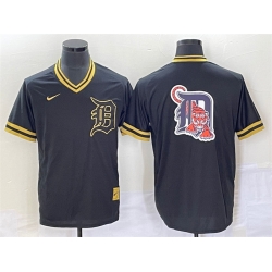 Men Detroit Tigers Black Team Big Logo Cool Base Stitched Jersey