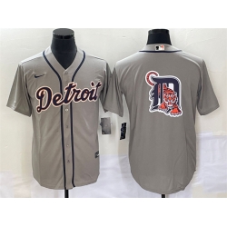 Men Detroit Tigers Grey Team Big Logo Cool Base Stitched Jersey
